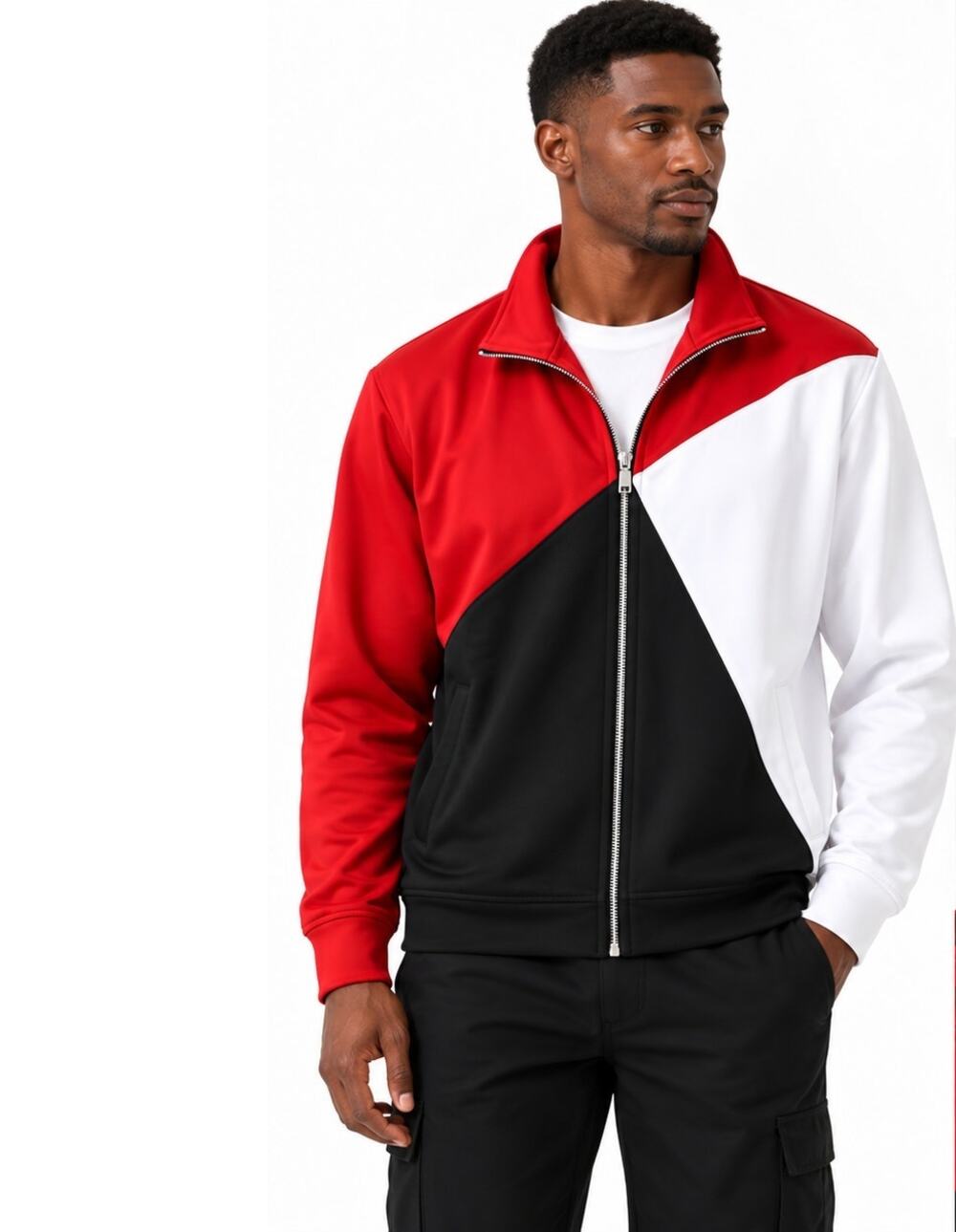 INC International Concepts Mens Small Velour Jacket Red White Black Colorblock